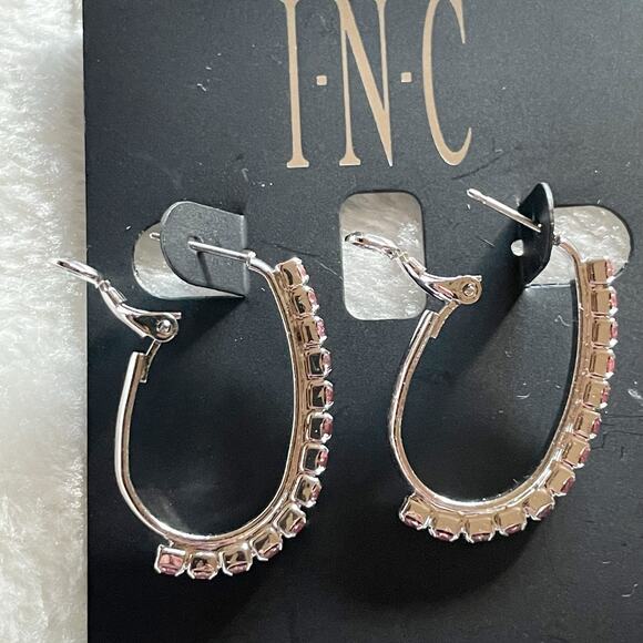 INC Huggie Earrings Silver Tone Pink Rhinestones New - Picture 5 of 6